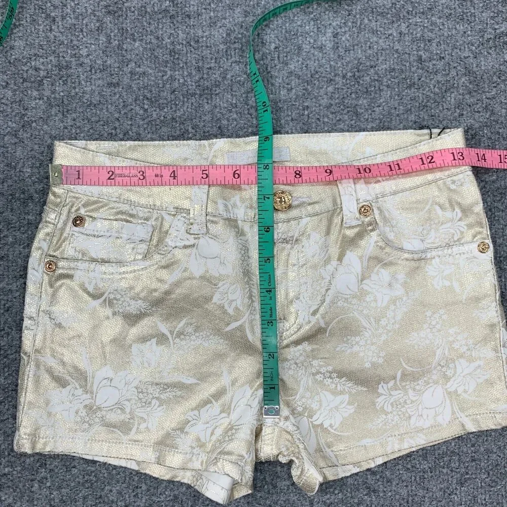 7 For All Mankind Metallic Shorts Girls 12 Gold White Floral Stretch Pockets